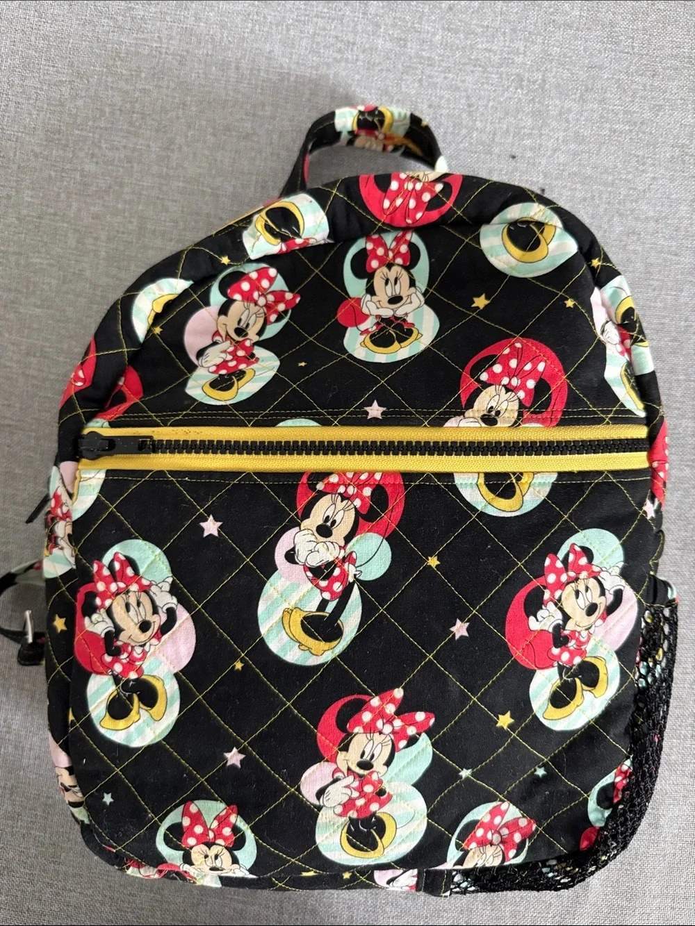 Minnie Mouse Black Quilted small Backpack with Yellow Zipper